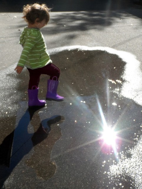 playing in puddles