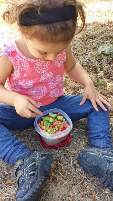 Toddler eating Wheat Berry Salad